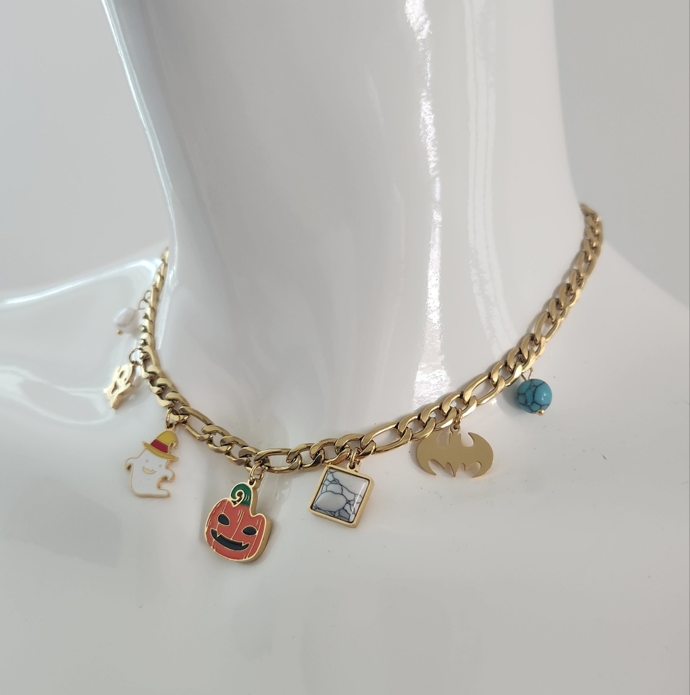 Haunted Whimsy Halloween Gold Chain With Spooky Cute Accents Charm Bracelet - Picture 6 of 11
